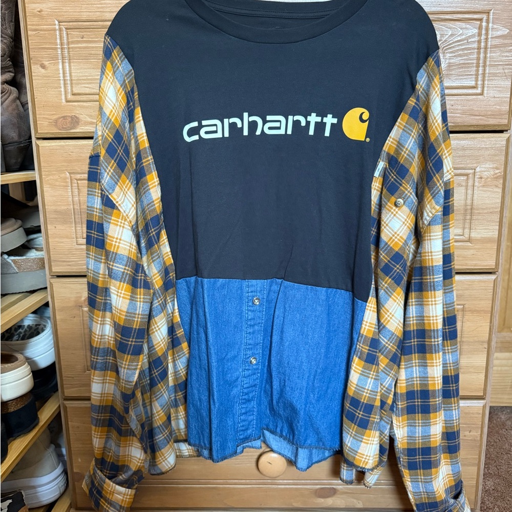 Carhartt Black and Plaid Patchwork Long Sleeve